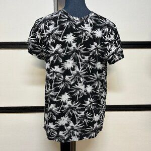Men's H&M Black & White Palm Tree Print Cotton T Shirt, Size XS
